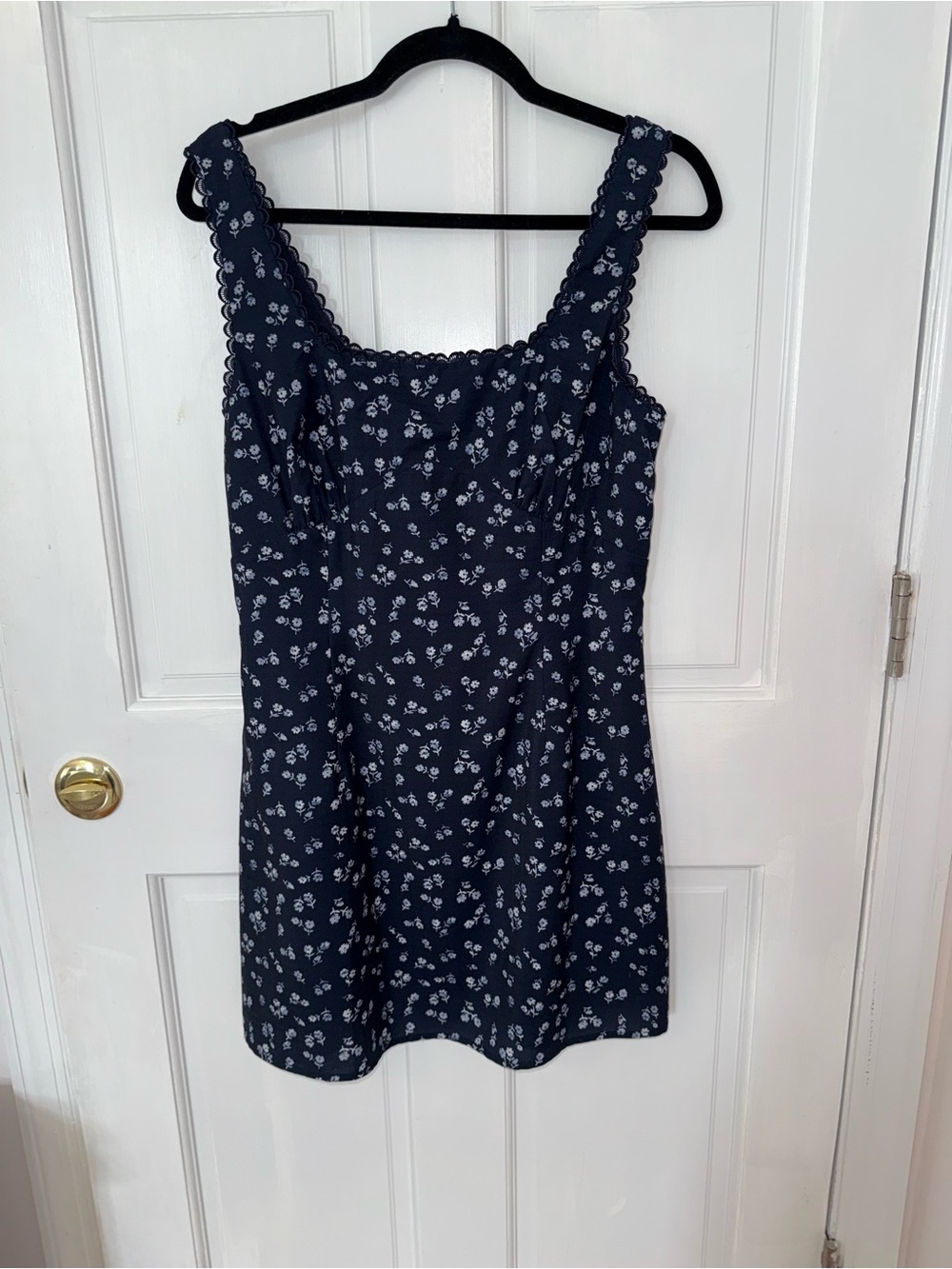 RIHOAS Navy Floral Mini Dress with Scalloped Straps